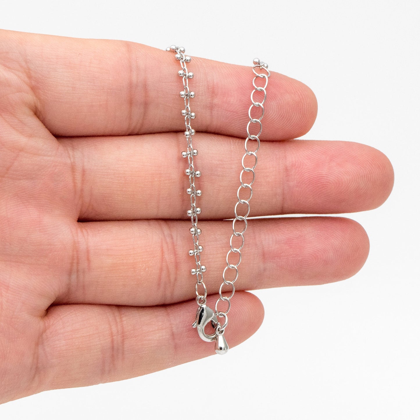 Gold/ Silver Tone Beaded Cable Chains 3.3mm, Finished Bracelet/ Anklet/ Necklace with Extender Chain, Ready to Wear (#LK-237)