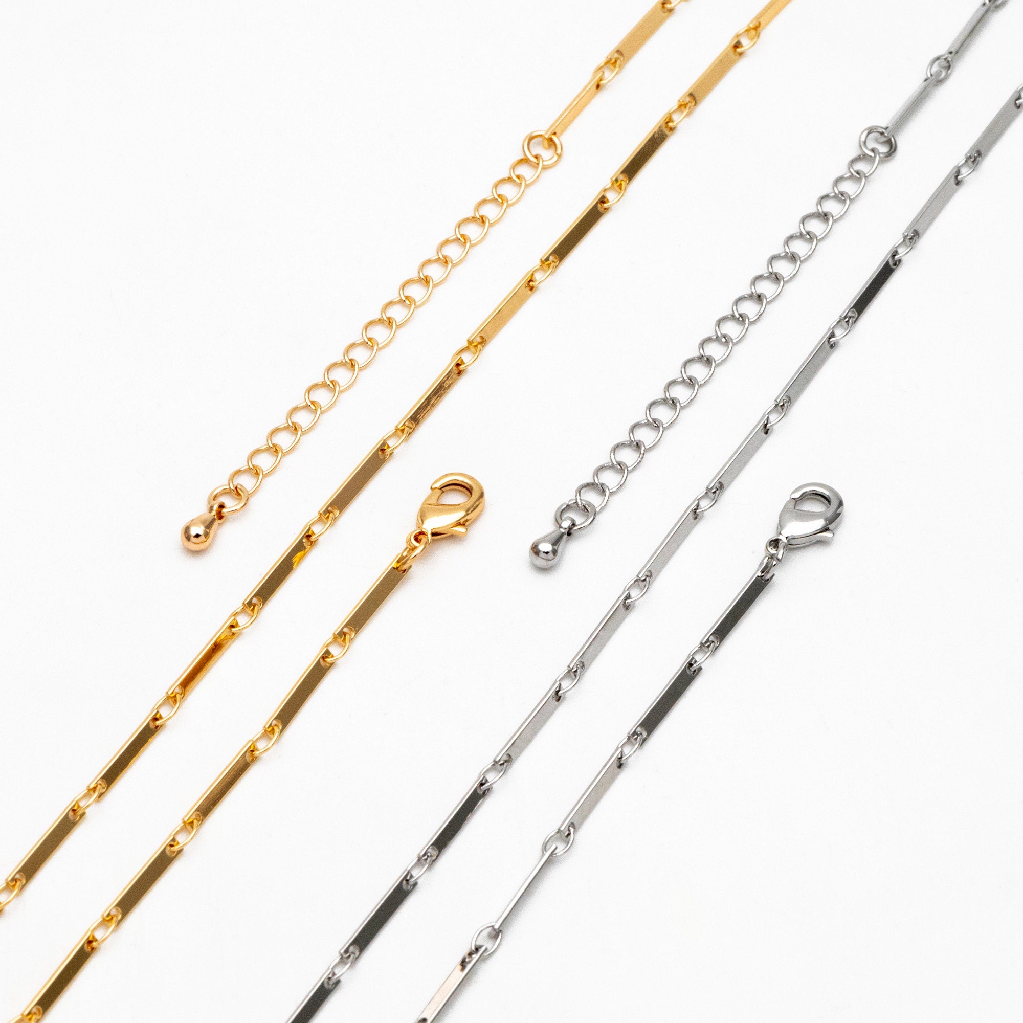 Finished Bracelet/ Anklet/ Necklace with Extender, Gold/ Silver Rectangle Bar Chain, Ready to Wear (#LK-440)