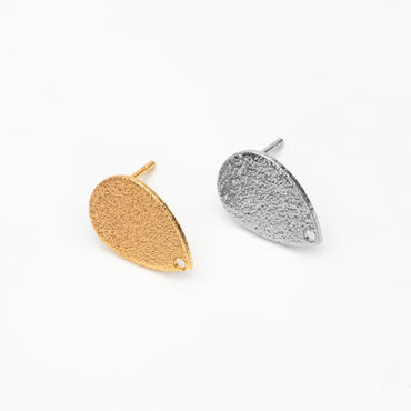 10pcs Gold/ Silver Teardrop Ear Posts 14x9mm, 18K Gold/ Rhodium Plated Brass, Geometric Disk Stud Earring Components (#GB-486)