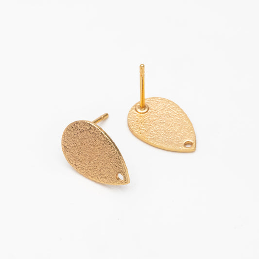 10pcs Gold/ Silver Teardrop Ear Posts 14x9mm, 18K Gold/ Rhodium Plated Brass, Geometric Disk Stud Earring Components (#GB-486)