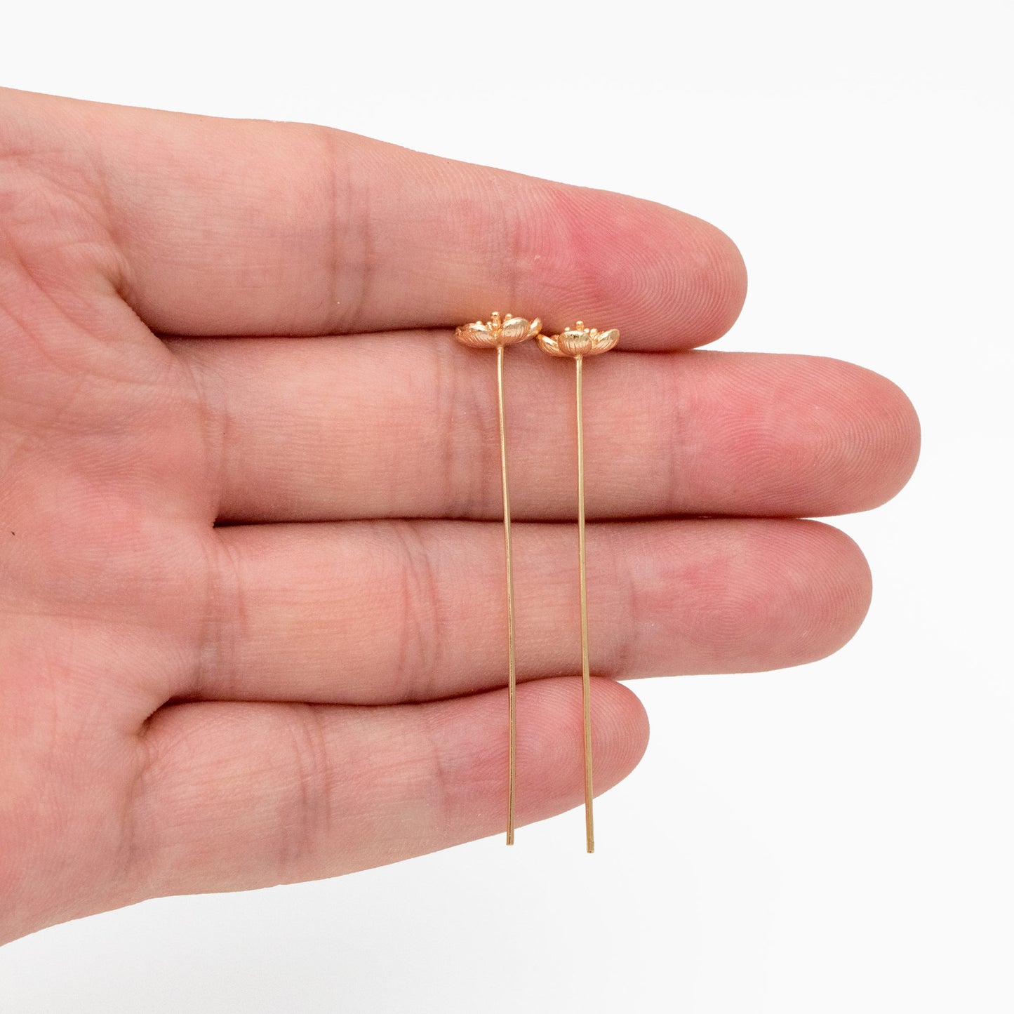 10pcs Gold Flower Head Pins, Gold plated Brass Headpins (GB-3773)