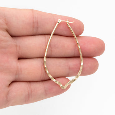 4pcs Gold Teardrop Hoop Earrings, Gold plated Brass, Hammered Teardrop Earrings (GB-3720)