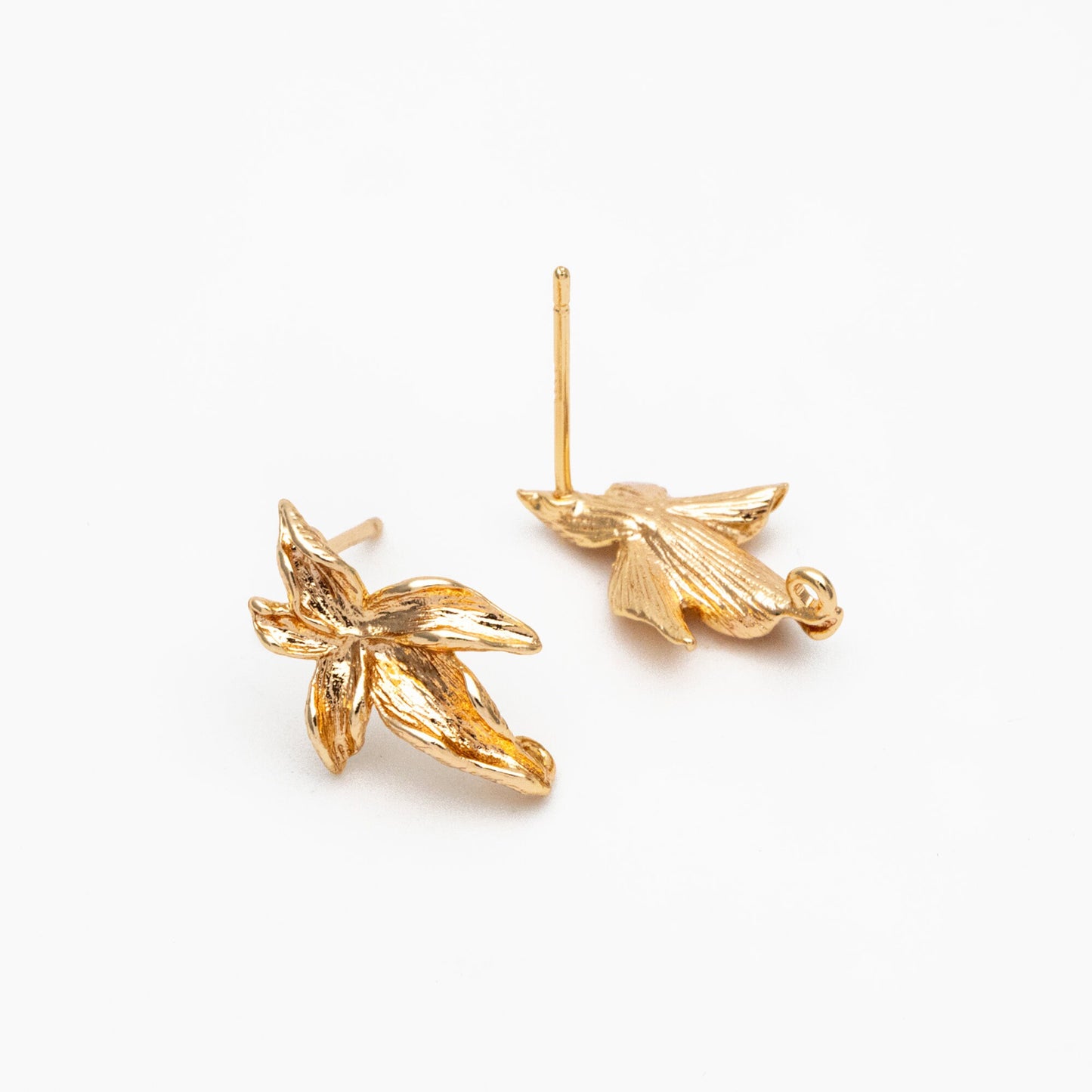 10pcs Gold Flower Stud Earring with Loop, Gold Plated Brass, Jewelry Making, Diy Material, Jewelry Supplies (GB-3787)