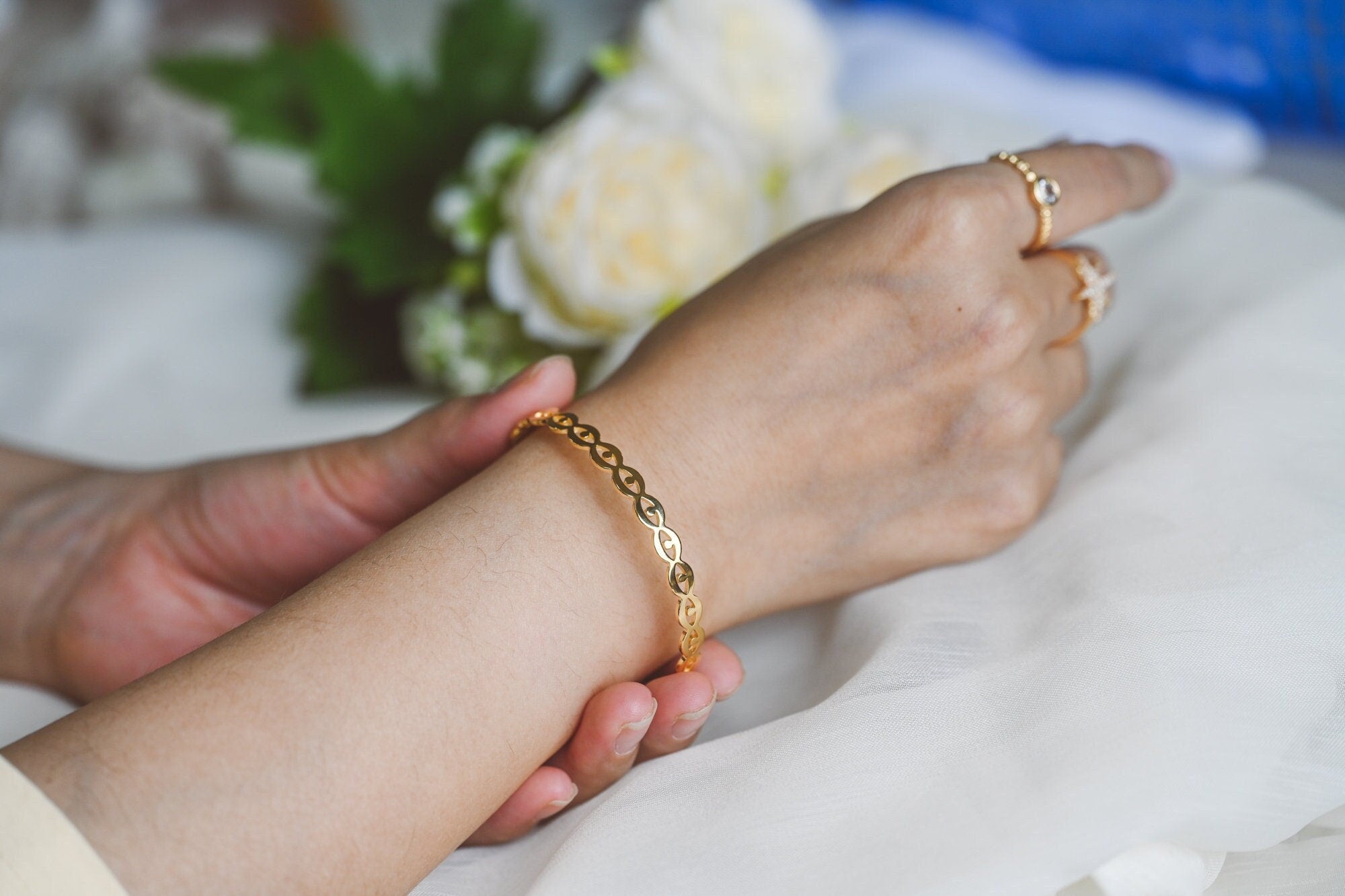 1pcs Gold Evil Eye Bangle Bracelet, Stackable Bracelets, Adjustable Eye Bracelet (#GB-3521)