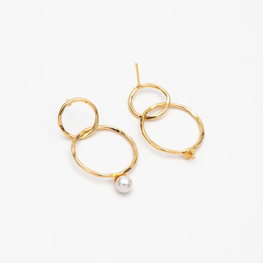 4pcs Interlocking Earring Studs, Linkage Circle Earring, Pearl Earring Mounts, Half Drilled Pearls Earring Settings (GB-3751)