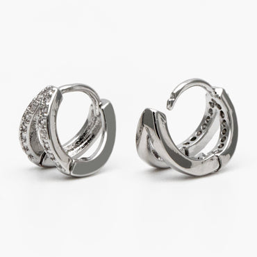 4pcs Gold/ Silver CZ Pave Tiny Double Hoop Earrings, 9mm hoop, Tragus Hoop, Cartilage Hoop, Cartilage Clicker Hoop (GB-3399-F)