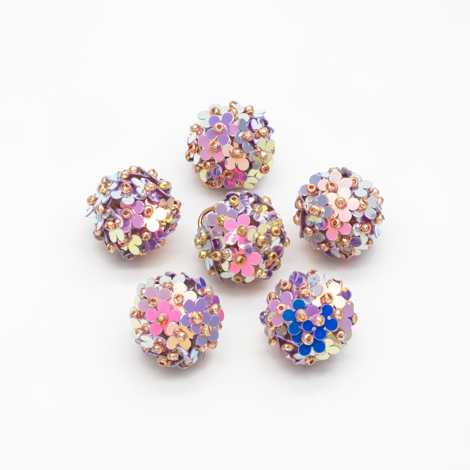 4pcs Beaded Flower Charms, Floral Ball Cluster Pendants, Handmade Jewelry Supplies (FB-078)