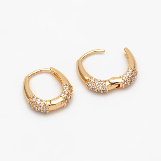 4pcs CZ Pave Gold Oval Hoop Earrings, Gold plated Brass, Dainty Geometric Earring Hoops (GB-2292-E)