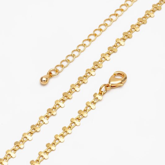 Gold plated Brass Floral Specialty Chain 3.6mm, Finished Bracelet/ Necklace with Extender Chain, Ready to Wear (#LK-242-1)
