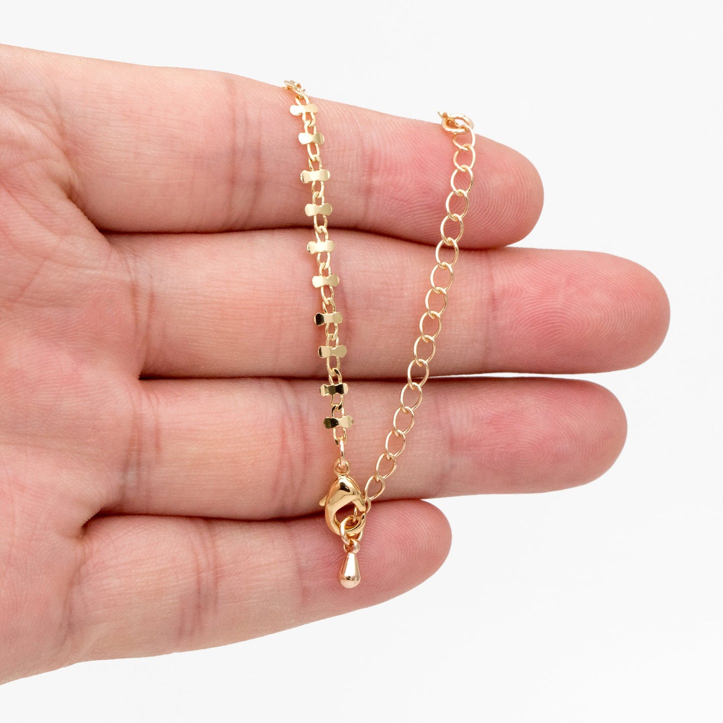 Gold plated Brass Floral Specialty Chain 3.6mm, Finished Bracelet/ Necklace with Extender Chain, Ready to Wear (#LK-242-1)
