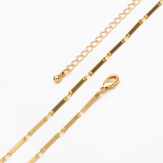 Finished Bracelet/ Anklet/ Necklace with Extender, Gold/ Silver Rectangle Bar Chain, Ready to Wear (#LK-440)