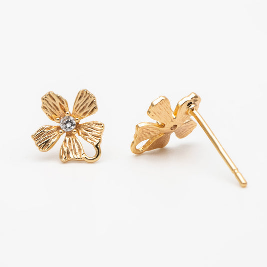 10pcs CZ Pave Gold/ Silver Flower Earring, 18K Gold/ Rhodium Plated Brass, Jewelry Making, Diy Material, Jewelry Supplies (GB-3811)