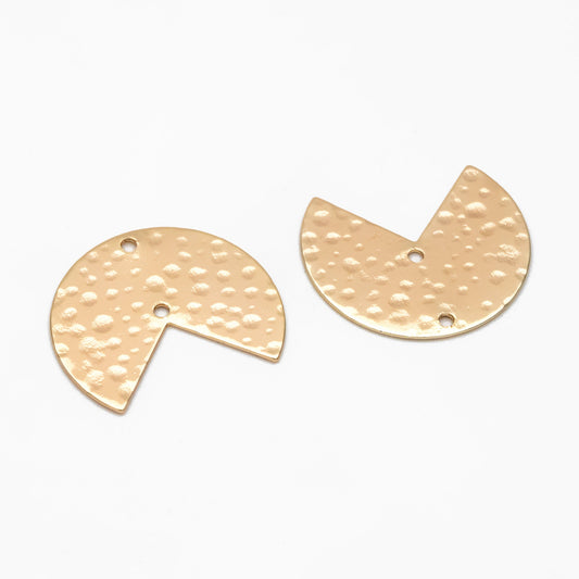 10pcs Gold/ Silver Hammered Round Charm Connectors 17x20mm, Gold/ Rhodium plated Brass Circle Fan Pendants (GB-654-B)