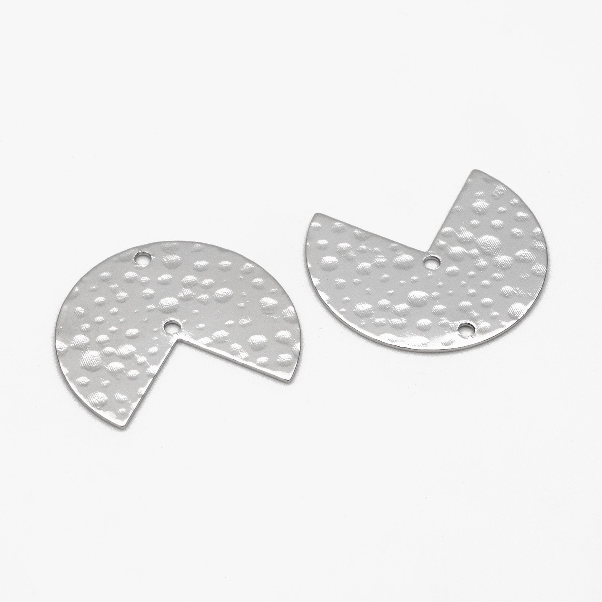 10pcs Gold/ Silver Hammered Round Charm Connectors 17x20mm, Gold/ Rhodium plated Brass Circle Fan Pendants (GB-654-B)