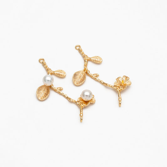 10pcs Gold Branch Connector, 18K Gold plated Brass Flower Charms, Peg Pearl Findings (GB-3622-H)