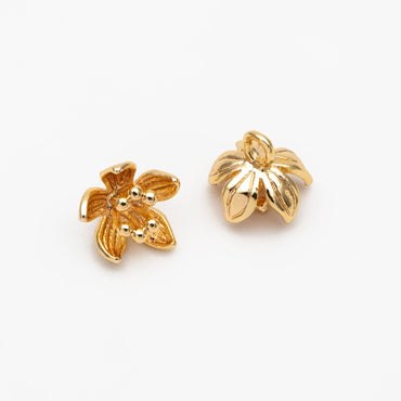 10pcs Gold Flower Charms 8x9mm, 18K Real Gold plated Brass, Floral Earring Pendants (GB-1103-C)