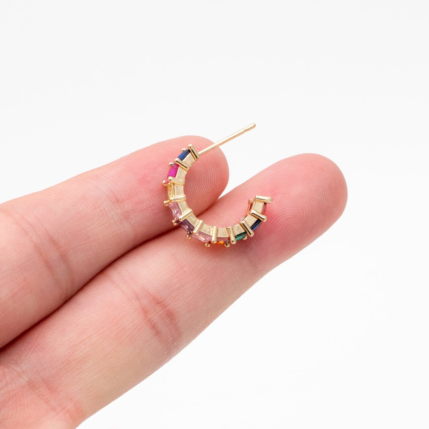 4pcs Gold Colourful CZ Pave Earring Hooks 18mm, 18K Gold plated Brass Earwires (GB-1384)