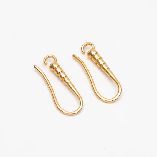 10pcs Gold/ Silver Earring Hooks 20x7mm, Real Gold/ Rhodium plated Brass, Simple Earwires Earring Components (GB-3841)
