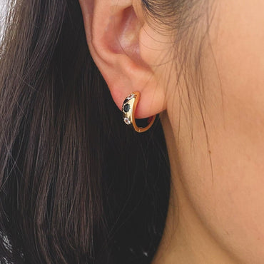 4pcs Black/ Blue CZ Pave Sun Hoop Earrings, Dainty Huggie Earrings, Minimalist Earring, Gold Hoops Earring (GB-3800)