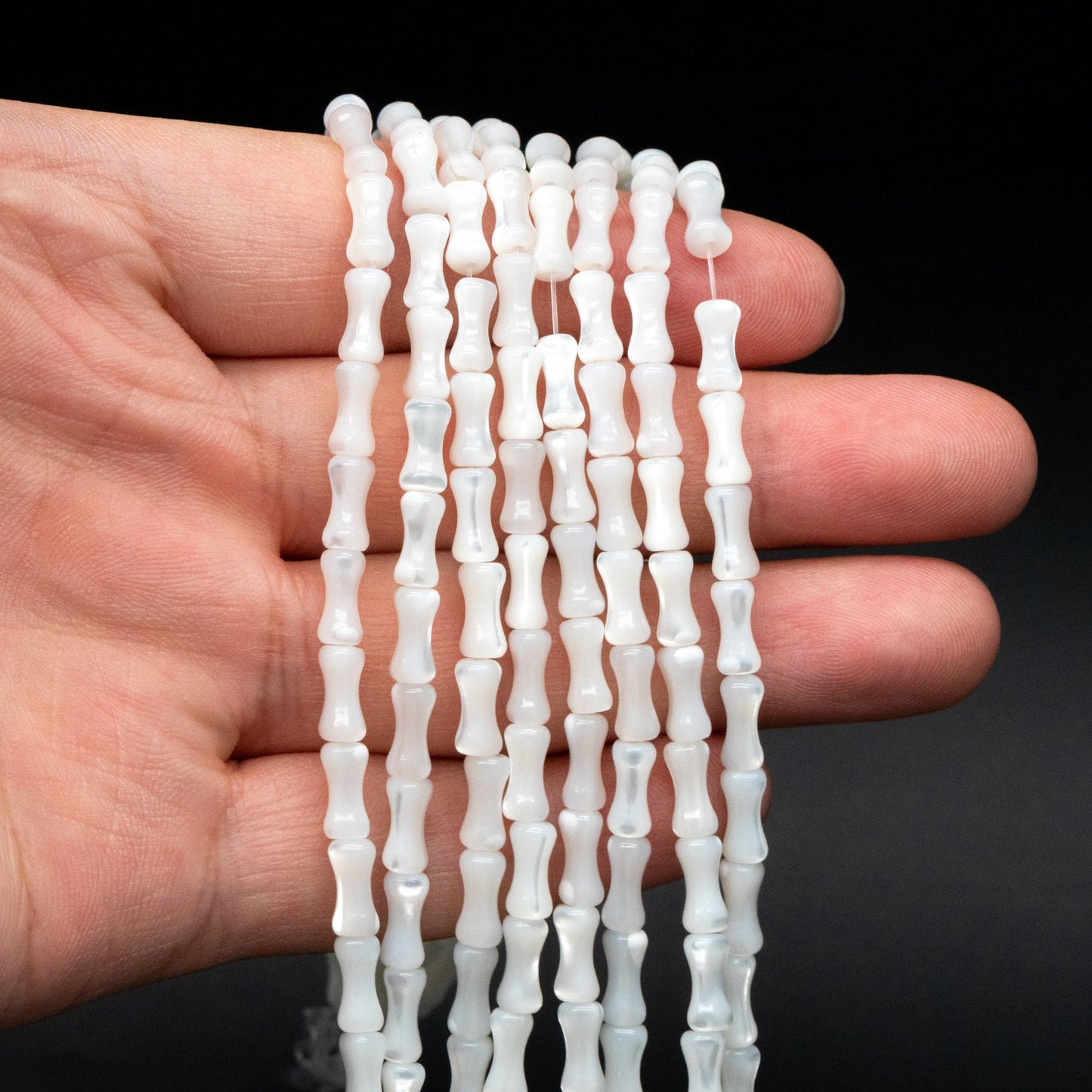 White Mother of Pearl Shell Tube Beads 8x4mm, Top Drilled Bar MOP beads -(#V1411) Full strand