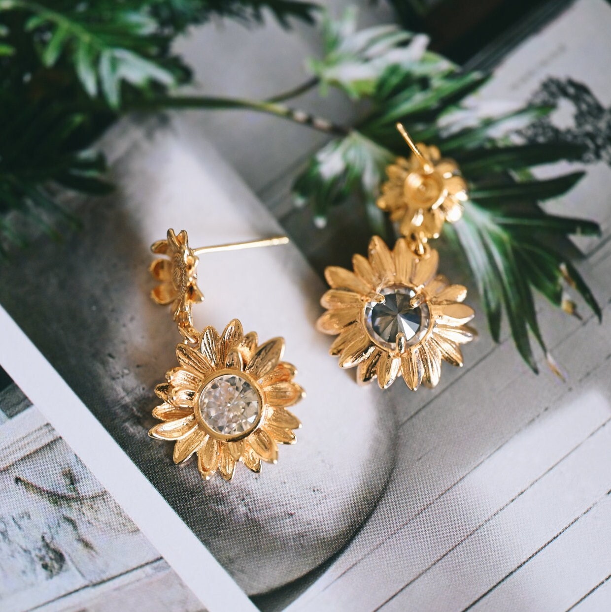 4pcs Gold Sunflower Earrings, Flower Earrings, Everyday Earrings, Sunflower Jewelry, Gift For Her (ER-092-3)