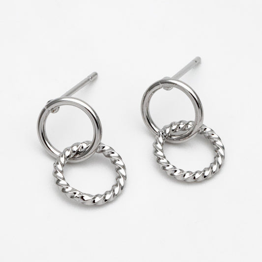 10pcs Interlocking Earring Studs, Gold/ Rhodium plated Brass, Linkage Circle Earring, Double Circle Ear Posts (GB-2920)