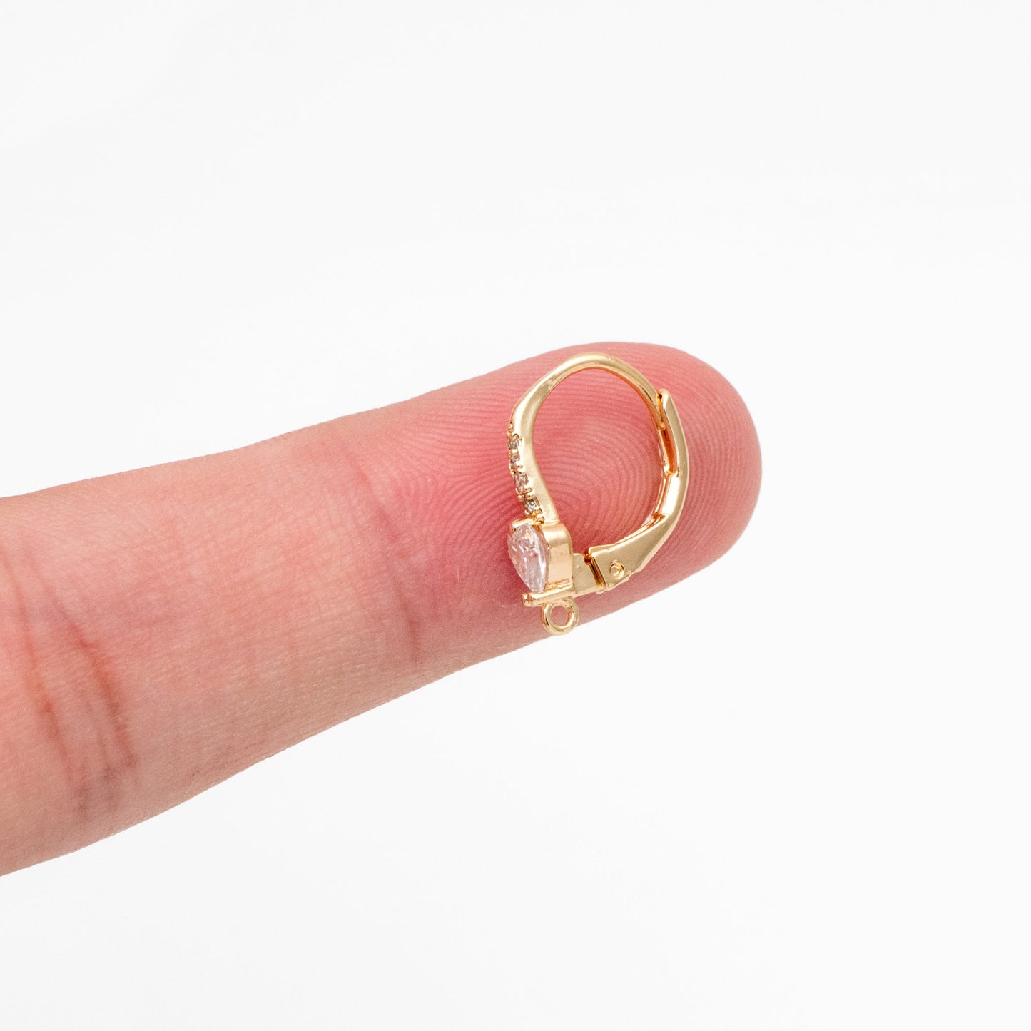 4pcs CZ Pave Heart Leverback Ear Hooks, Gold plated Brass, Earring Hoop Components (GB-3798)