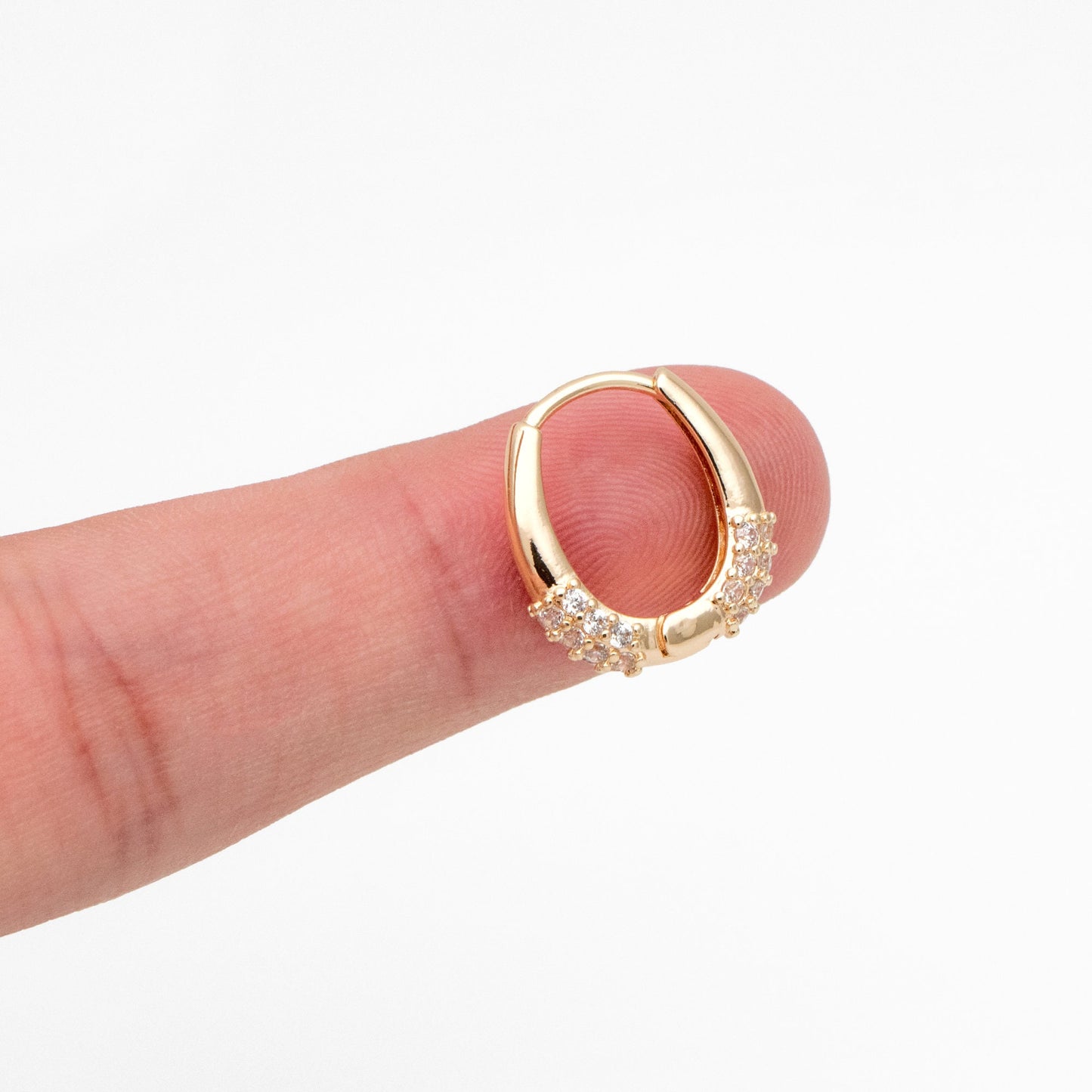 4pcs CZ Pave Gold Oval Hoop Earrings, Gold plated Brass, Dainty Geometric Earring Hoops (GB-3801)