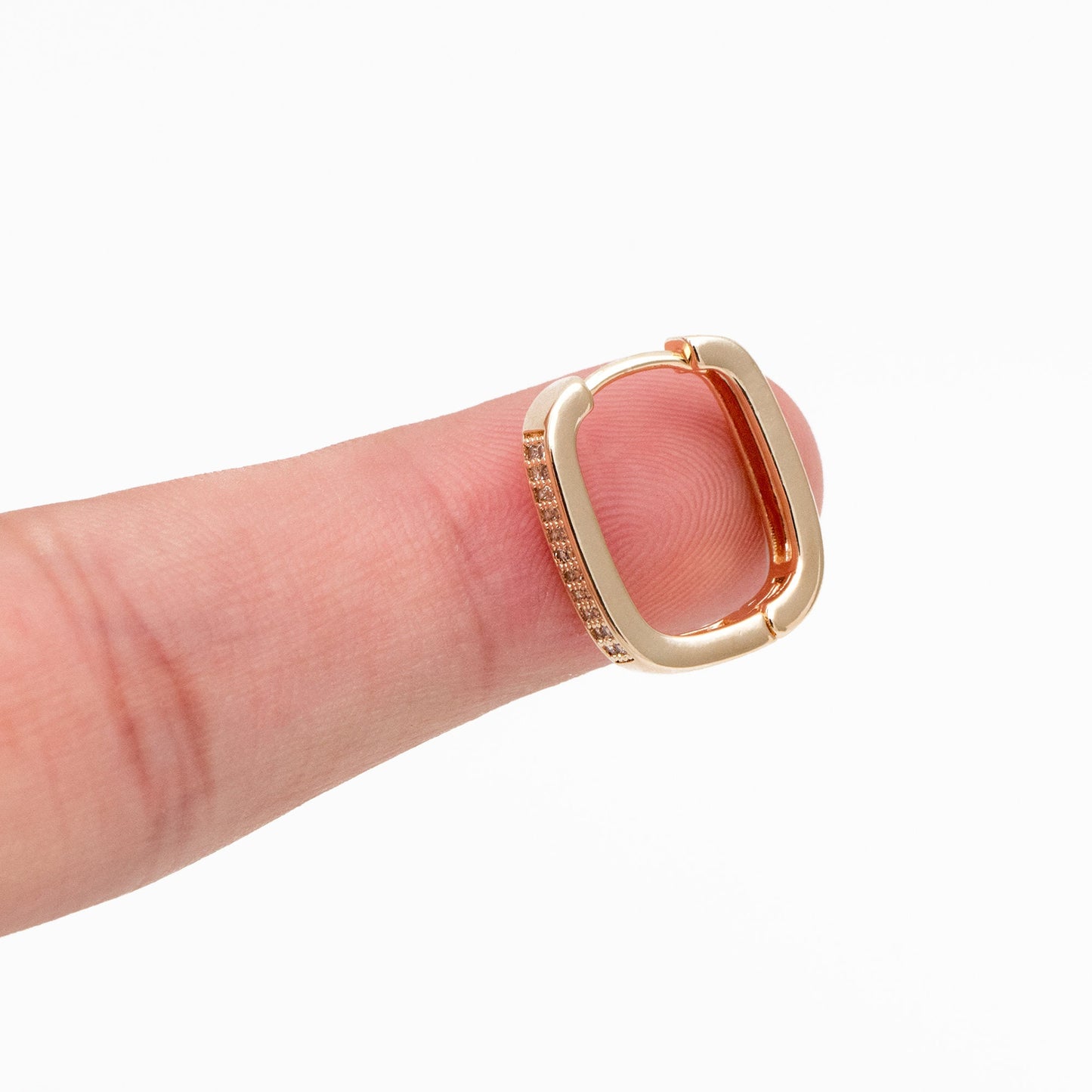 4pcs CZ Pave Gold Oval Hoop Earrings, Gold plated Brass, Dainty Geometric Earring Hoops (GB-3807)