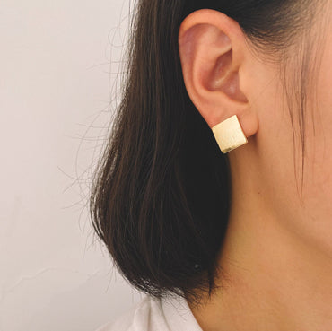 10pcs Brushed Gold Square Earring with Loop 13/ 19mm, Real Gold Plated Brass Geometric Earring Studs (GB-278)