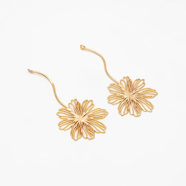 10pcs Gold Hollow Flower Pendants 46x26mm, Real Gold plated Brass, Flower Earring Charms, Earring Components (GB-4425-F)