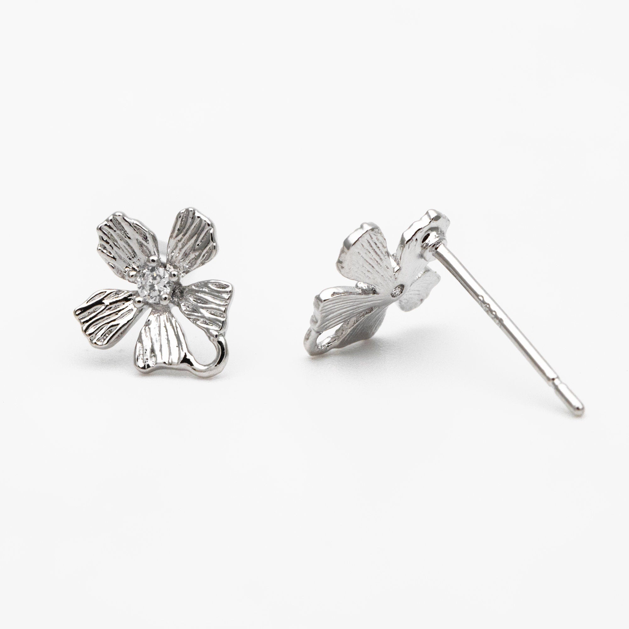 10pcs CZ Pave Gold/ Silver Flower Earring, 18K Gold/ Rhodium Plated Brass, Jewelry Making, Diy Material, Jewelry Supplies (GB-3811)
