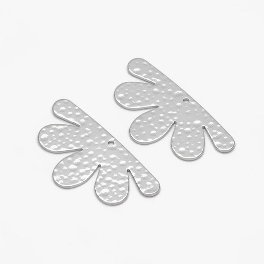 10pcs Gold/ Silver Hammered Flower Charm 18x34mm, 18K Gold/ Rhodium Plated Brass, Jewelry Making, Diy Material, Jewelry Supplies (GB-1404-I)