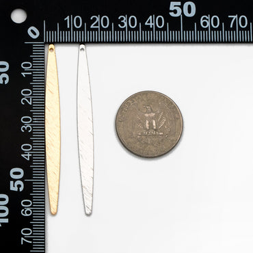 10pcs Gold/ Silver Brushed Long Oval Charms 62x5.5mm, 18K Gold/ Rhodium Plated Brass Earring Supply (GB-3817-I)