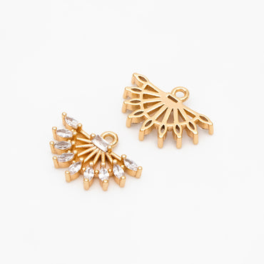 4pcs CZ Pave Gold Fan Shaped Charm 11.5x16mm, Earring Findings, Jewelry Making, Diy Material, Jewelry Supplies (GB-853-J)