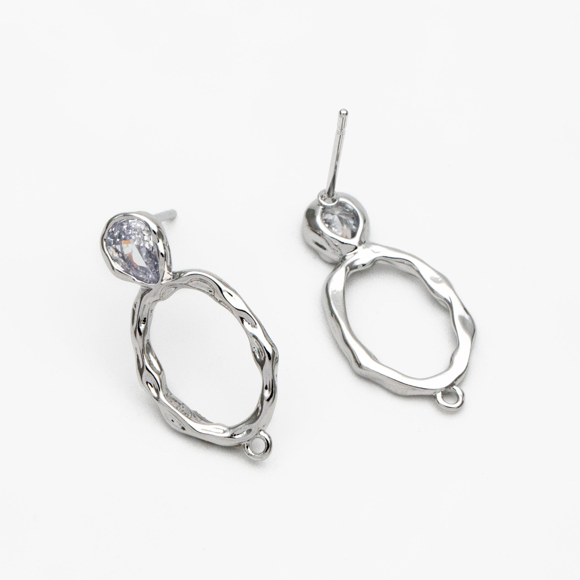 10pcs CZ pave Gold/ Silver Hammered Oval Ear Posts, Geometric Stud Earring, Jewelry Supply (GB-2702)