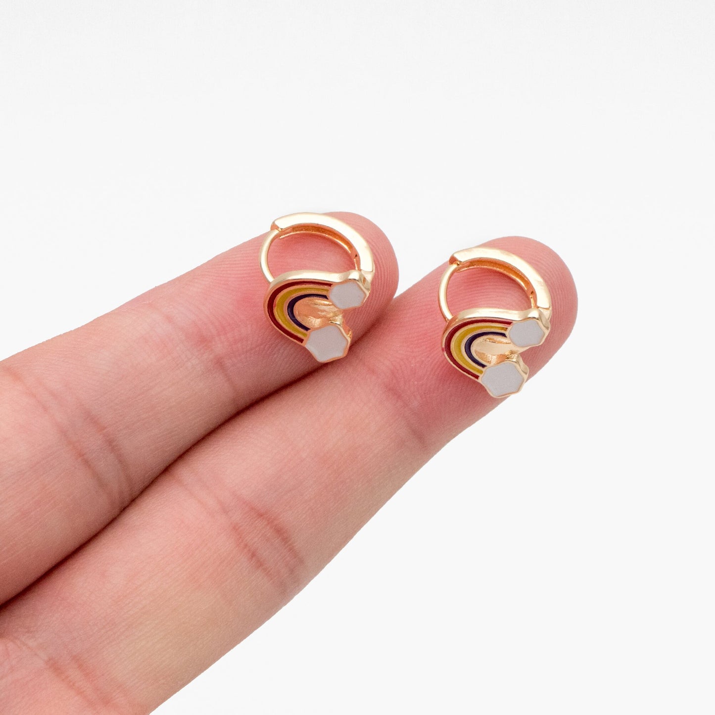 4pcs Gold Enamel Rainbow Cloud Hoop Earrings, 18K Gold plated Brass, Minimalist Huggie Earrings (GB-3855)