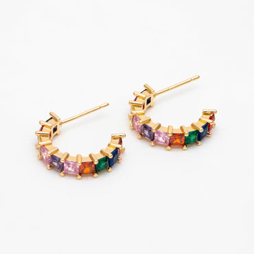 4pcs Gold Colourful CZ Pave Earring Hooks 18mm, 18K Gold plated Brass Earwires (GB-1384)