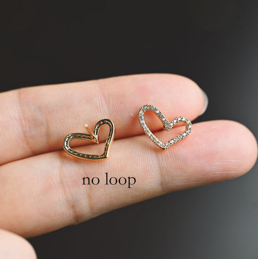 4pcs CZ Pave Heart Earring with Loop, Gold Plated Brass Stud Earrings, Jewelry Findings, Wholesale Supplies (GB-2986)