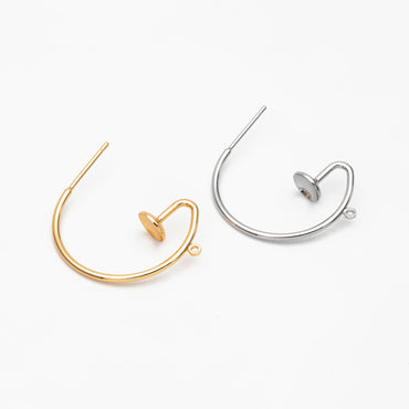 10pcs Gold/ Rhodium plated Brass Earring with Loop, Circle Stud Earring with Ring/Loop, 25mm Circle with 6mm Cup (GB-457)