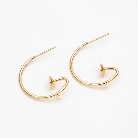 10pcs Gold/ Rhodium plated Brass Earring with Loop, Circle Stud Earring with Ring/Loop, 25mm Circle with 6mm Cup (GB-457)