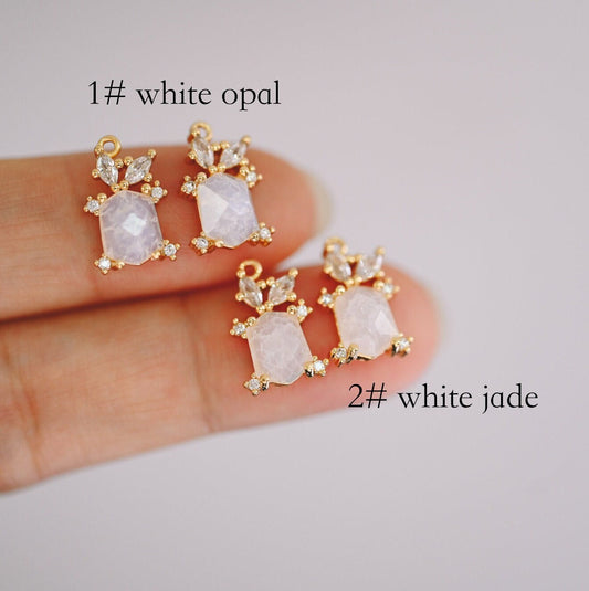 4pcs Crystal Rectangle Charms 14x9mm, 18K Gold plated Brass, Geometric Rhinestone Pendants (GB-1242)