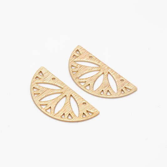10pcs Gold Brushed Semicircle Connectors, Geometric Earring Charms, Laser Cut Geometric Jewelry (GB-3817-P)