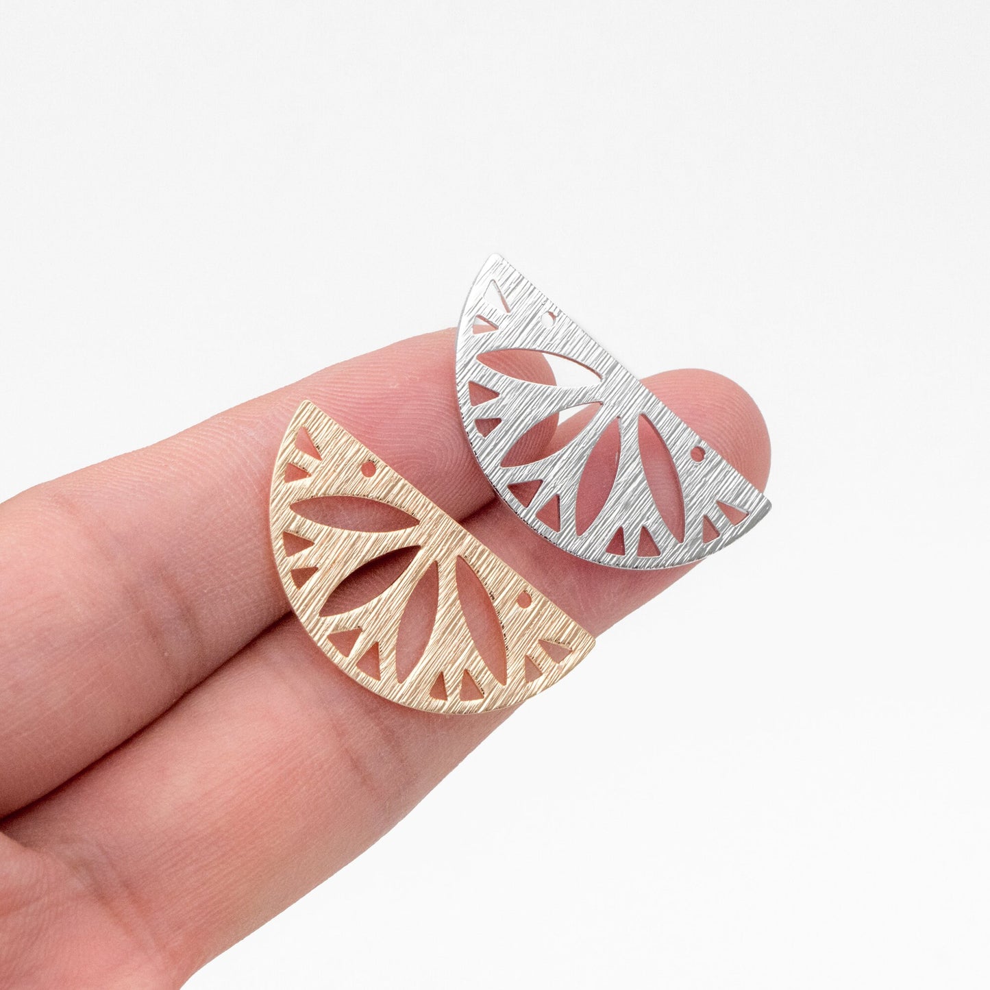 10pcs Gold Brushed Semicircle Connectors, Geometric Earring Charms, Laser Cut Geometric Jewelry (GB-3817-P)