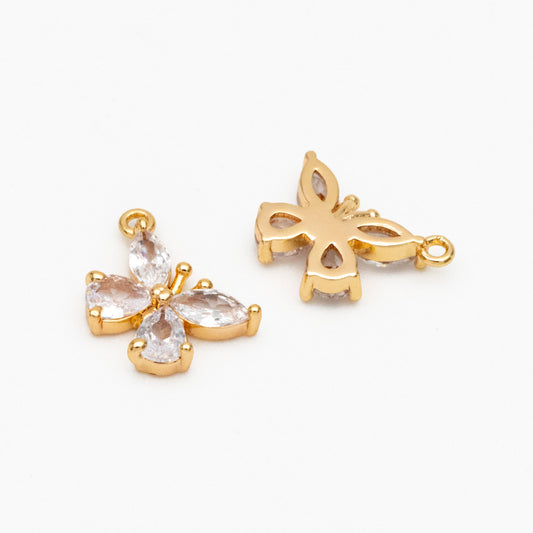 4pcs CZ Pave Gold Butterfly Charms, Real Gold plated Brass, Jewelry Making, Diy Material, Jewelry Supplies (GB-3561-E)