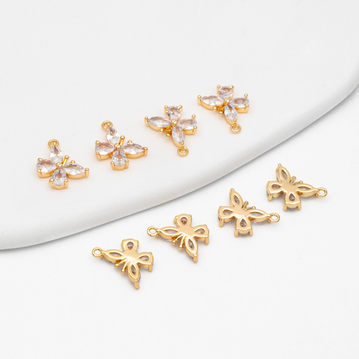 4pcs CZ Pave Gold Butterfly Charms, Real Gold plated Brass, Jewelry Making, Diy Material, Jewelry Supplies (GB-3561-E)