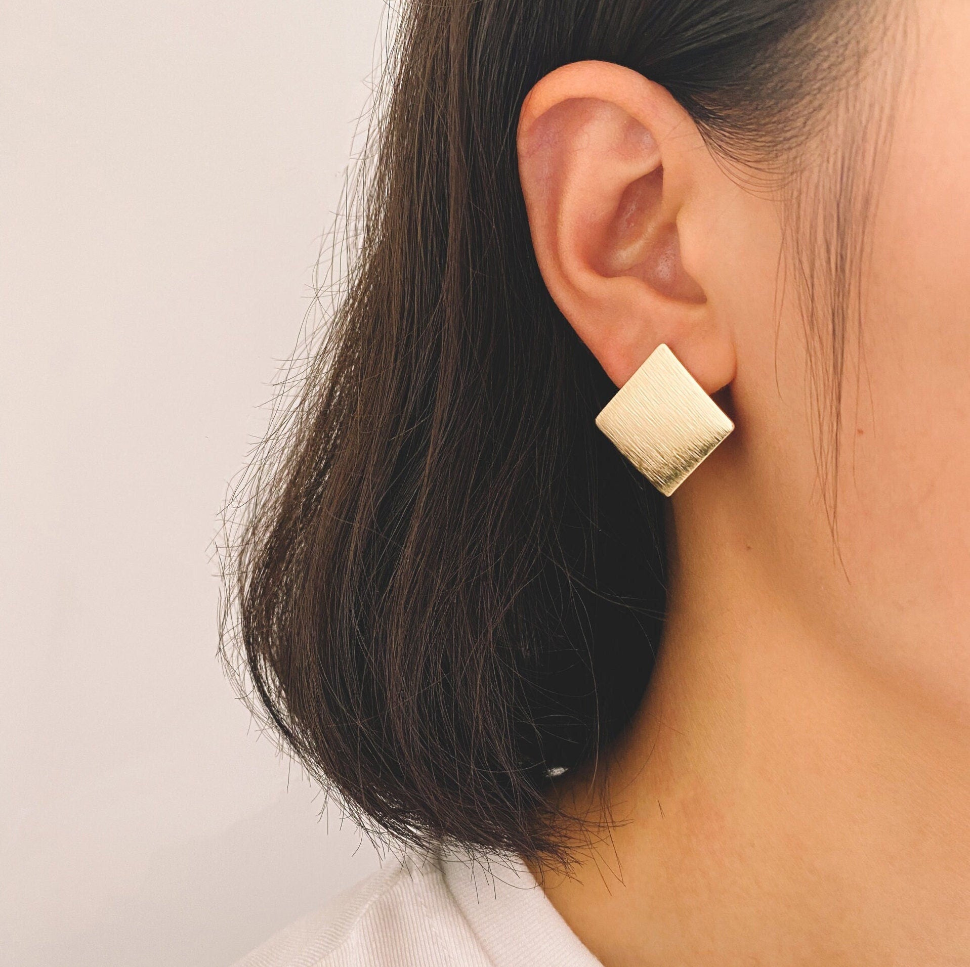 10pcs Brushed Gold Square Earring with Loop 13/ 19mm, Real Gold Plated Brass Geometric Earring Studs (GB-278)