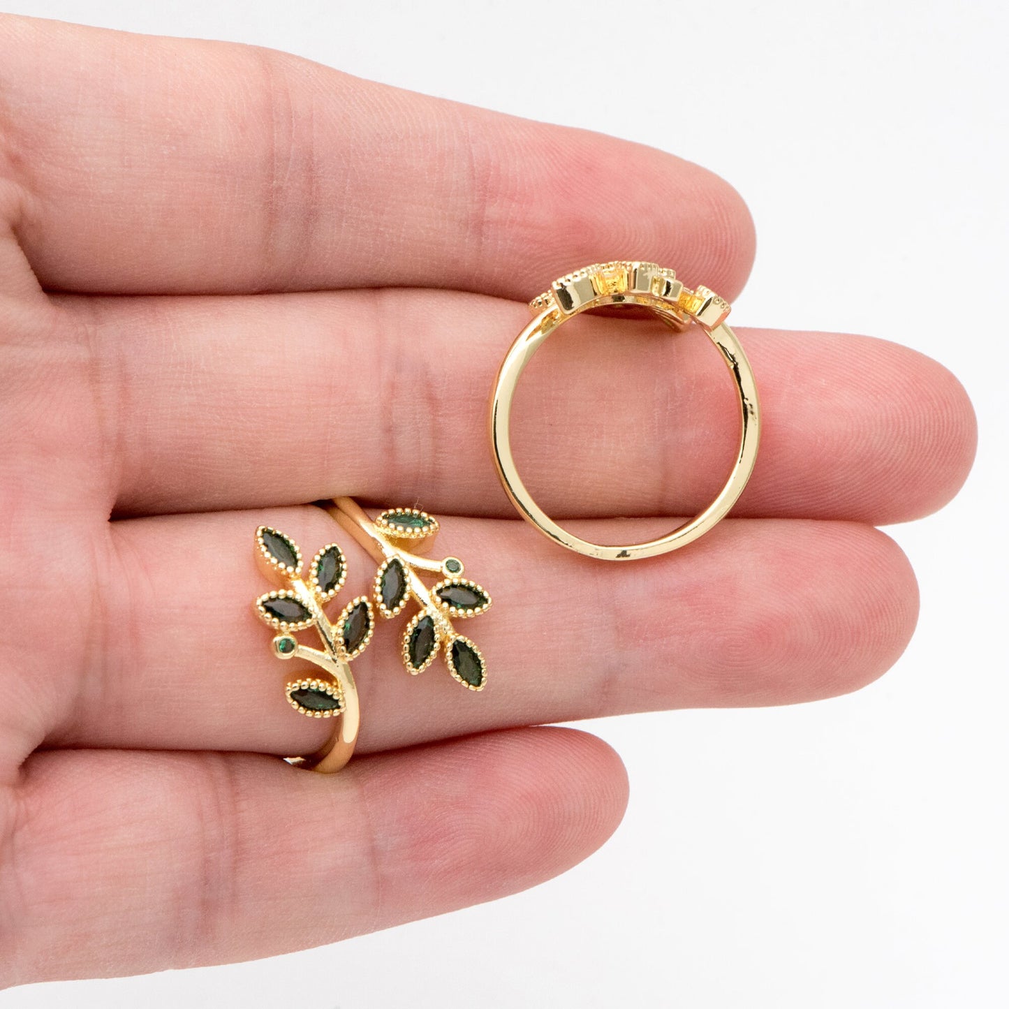 4pcs CZ Pave Gold Emerald Leaf Ring, Branch Ring, Dainty Rings, Adjustable Ring, Nature Ring (#JZ-049)