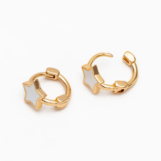 4pcs Gold Enamel Star Hoop Earrings, 18K Gold plated Brass, Minimalist Huggie Earrings (GB-3843-B)