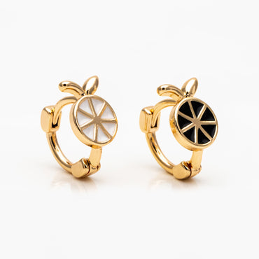 4pcs Gold Enamel Lemon Slice Hoop Earrings, 18K Gold plated Brass, Minimalist Orange Huggie Earrings (GB-3843-A)